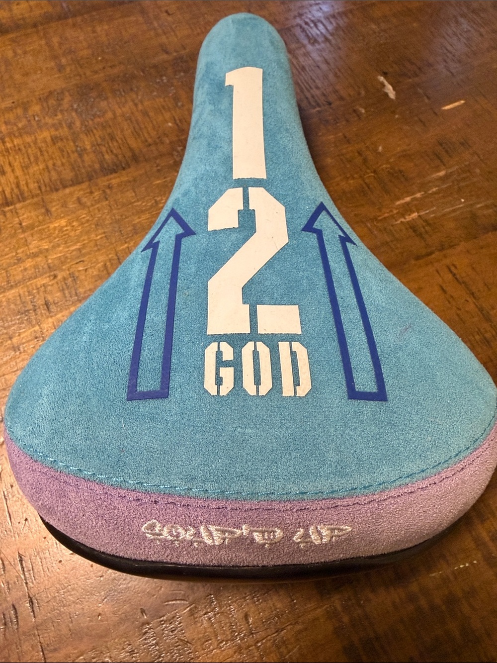 12 GOD Wheelie Seat Blue Suede Bicycle Seat. Never used.